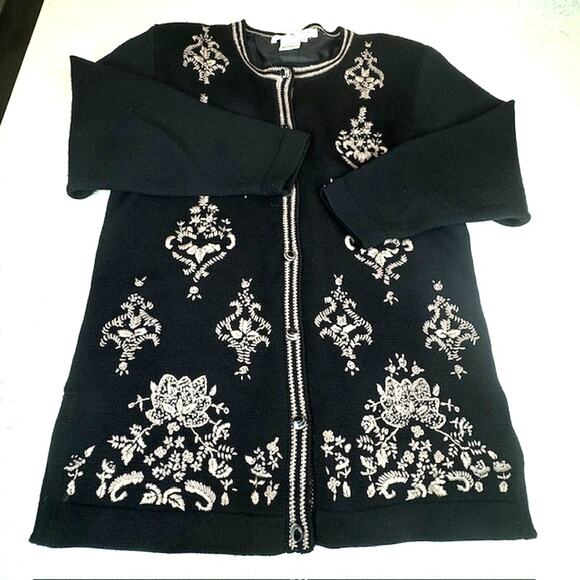 Vintage Great Cavalier by St Paul Womens 100% Wool Embroidered Black Cardigan - Picture 1 of 15